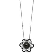 925 Sterling Silver Cable Necklace with Pendants Chain Majestik Rh-pl 12-13mm Blk Shell Blk/Wht CZ 17 inch 23.4 mm