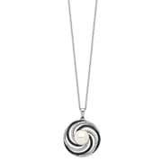 925 Sterling Silver Cable Necklace with Pendants Chain Majestik Rh-plated 10-11mm Shell Blk and Wht CZ 17 inch 24.5 mm