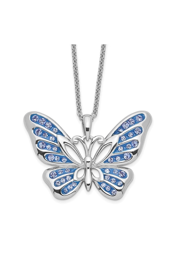 925 Sterling Silver Cable Necklace with Pendants Chain Sentimental Expressions Swarovski Crystal Never Give Up Butterfly 18in 18 inch