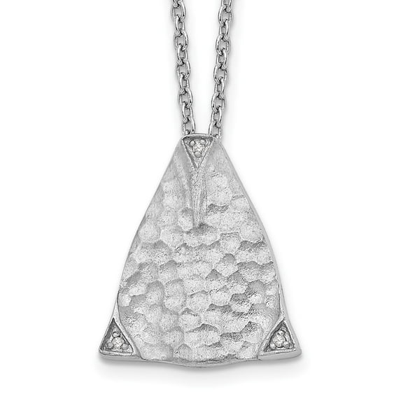 925 Sterling Silver Cable Necklace with Pendants Chain White Ice 18 Inch Textured Polished and Satin Triangle Diamond 2 Extender 20 16 mm