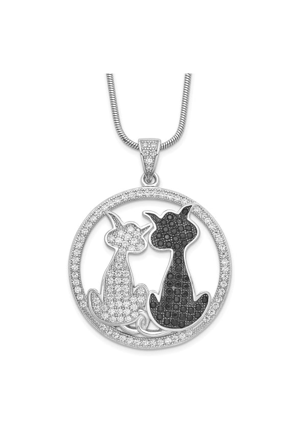 925 Sterling Silver Cable Themed Necklace Chain Brilliant Embers 155 Stone 18 inch Micro Pav Black and White CZ Cat with 2 Extender mm