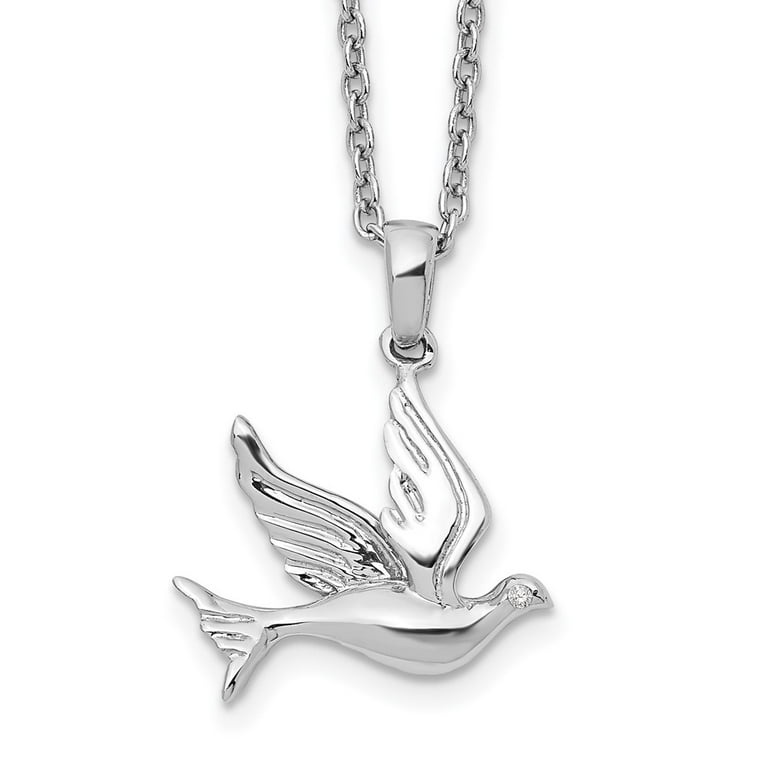 Sterling Silver White Ice Diamond Dove Pendant Necklace Sterling Silver White Ice Diamond Dove Pendant Necklace