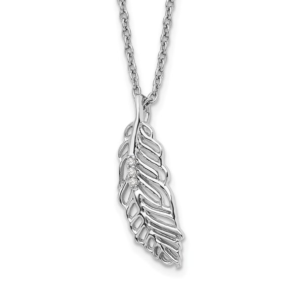 925 Sterling Silver Cable Themed Necklace Chain White Ice 18 Inch Diamond Feather with 2 Extender 20 7.5 mm