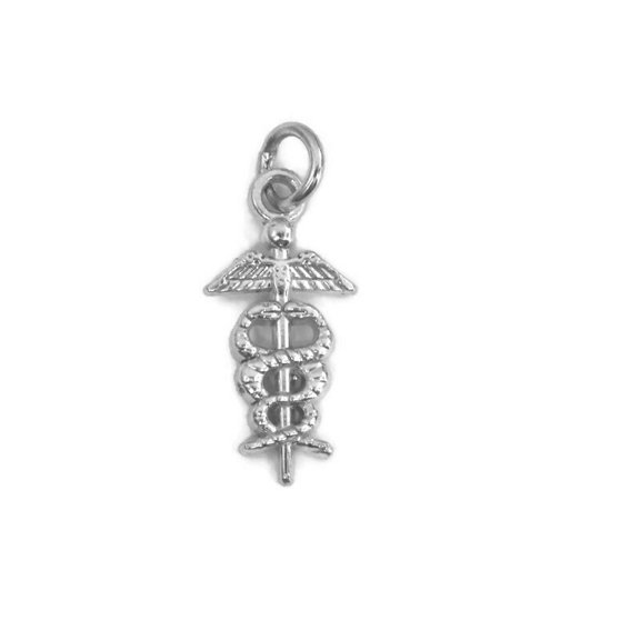 .925 Sterling Silver Caduceus Medical Symbol Charm Pendant