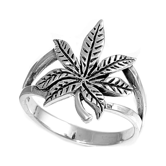 925 Sterling Silver Cannabis Indica Ring Size 5