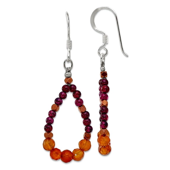 925 Sterling Silver Carnelian Garnet and Hematite Shepherd Hook Earrings 49.15x17.25mm Wide Stud Earring for Women