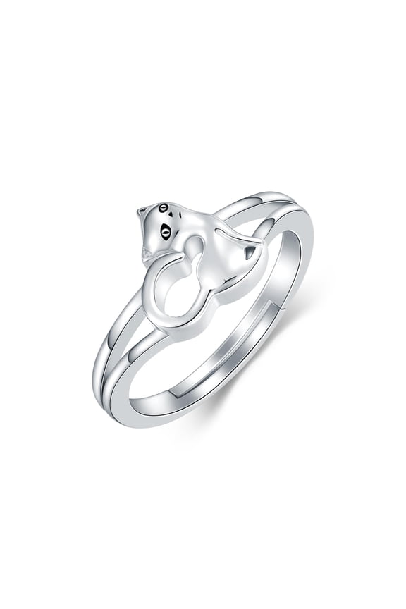 925 Sterling Silver Cat Adjustable Open Rings Jewelry Gifts for Women Size 7