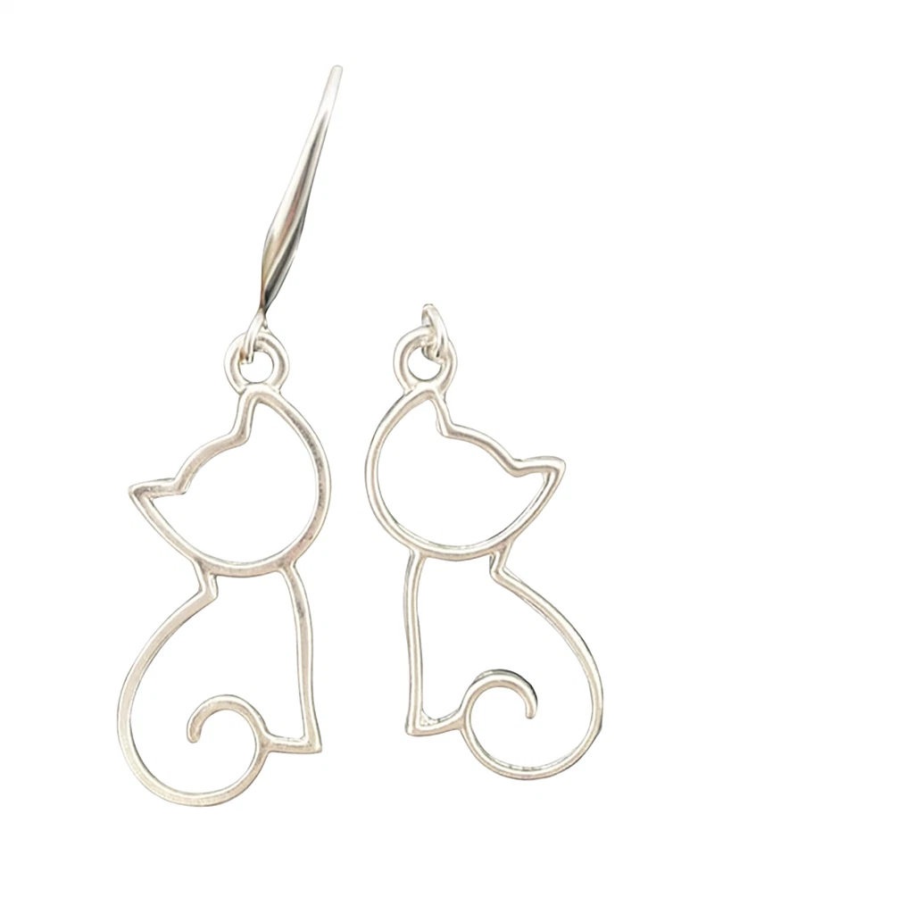 Sterling Silver Hollow-Out Cat Kitten Stud Earrings – Dainty Kitty Outline Design, Boxed With Matching Pendant Options