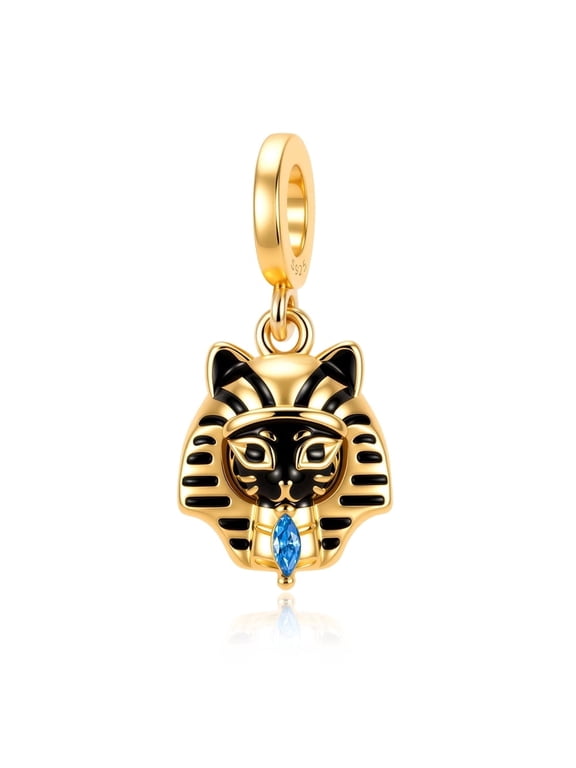 925 Sterling Silver Cat Goddess of Egypt Dangle Charm For Bracelets & Bangle Pendant Jewelry