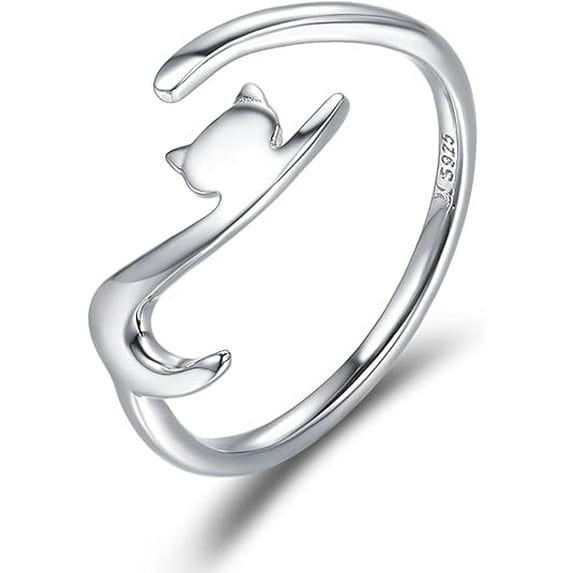 925 Sterling Silver Cat Ring - Adjustable, Dainty, Stackable, Gifts for Cat Lovers