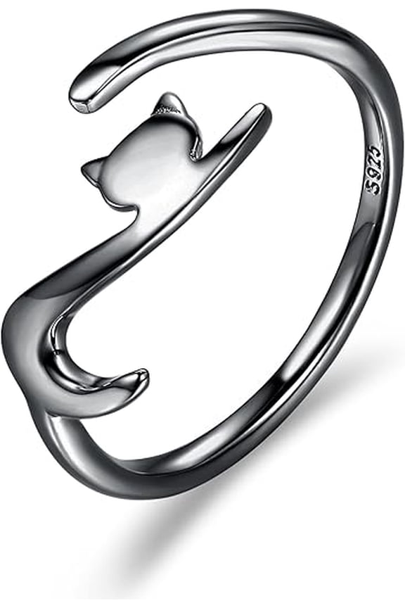 925 Sterling Silver Cat Ring - Adjustable, Dainty, Stackable, Gifts for Cat Lovers