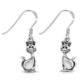 thumbnail image 1 of 925 Sterling Silver Cat Simulated Mother of Pearl Drop Dangle Earrings, 1 of 2
