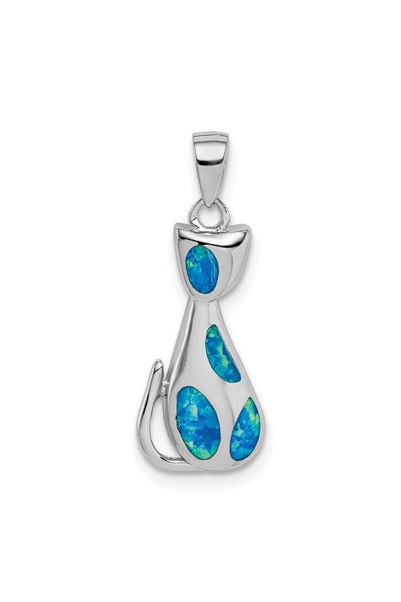 925 Sterling Silver Cat with Lab Created Opal Accents Pendant Fine Jewelry For Women Gifts For Her