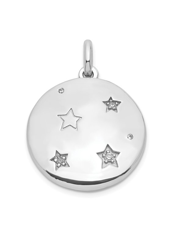 925 Sterling Silver Celestial Moon and Star Locket Pendant with Cubic Zirconia