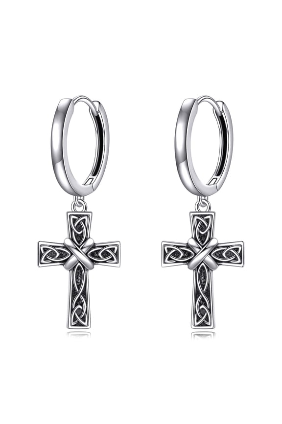 925 Sterling Silver Celtic Cross Hoop Earrings for Men Women Irish Cross Jewelry for Men Boyfriend Women