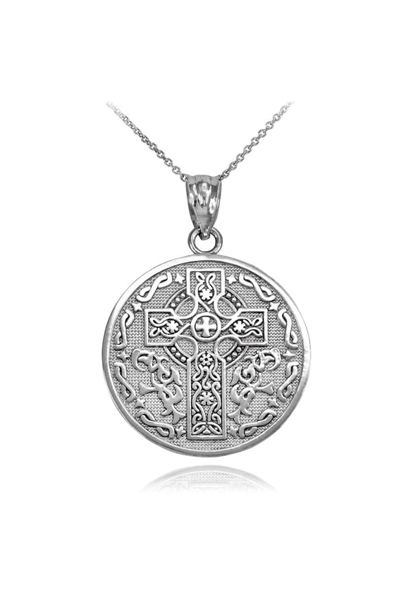 .925 Sterling Silver Celtic Cross Irish Blessing Textured Coin Medallion Pendant Necklace (Pendant with 22" Chain)