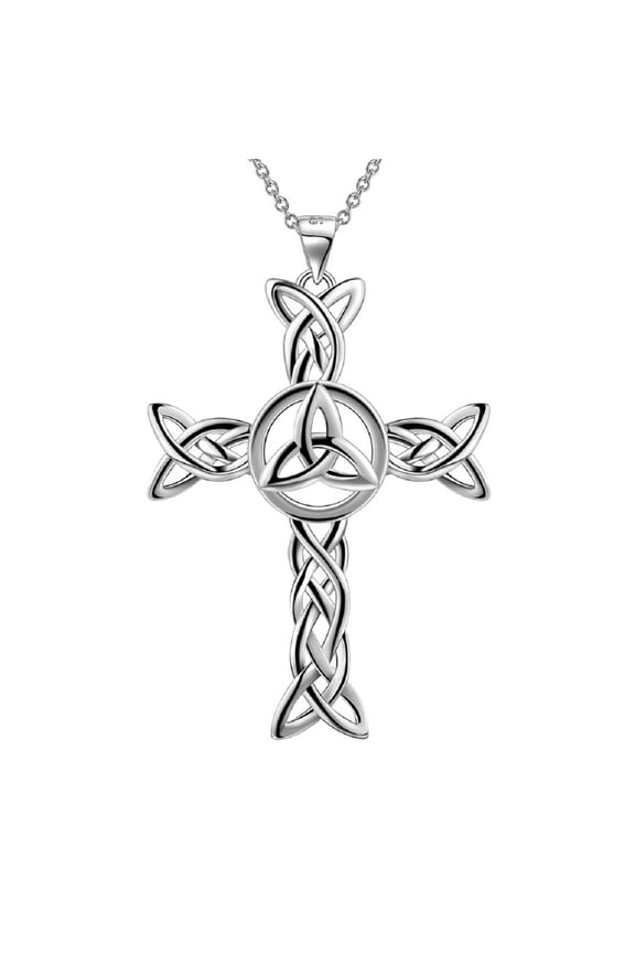 925 Sterling Silver Celtic Cross Necklace for Women Men Trinity Triquetra Celtic Knot Cross Pendant Necklace Irish Jewelry Father's Day Gift for Dad