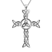 Hipunk 925 Sterling Silver Celtic Cross Necklace for Women Men Trinity Triquetra Celtic Knot Cross Pendant Necklace Irish Jewelry Father's Day Gift for Dad