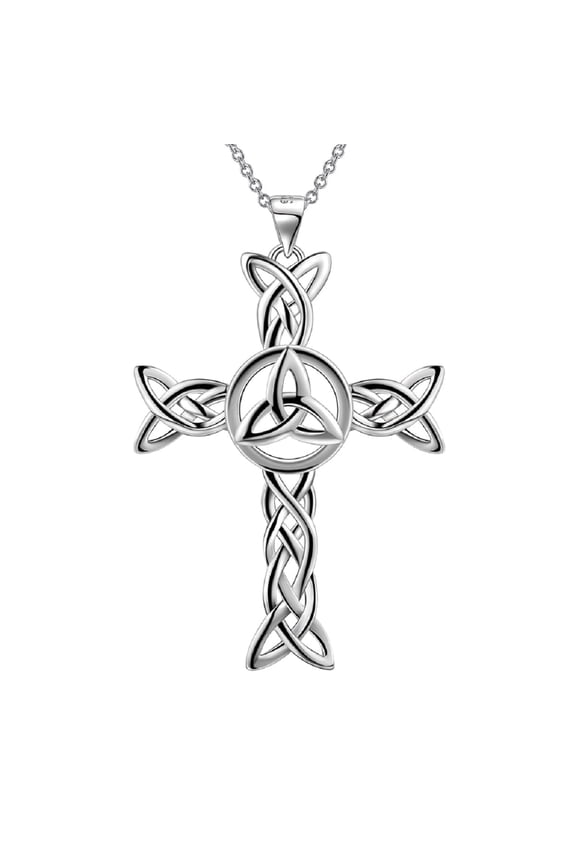 925 Sterling Silver Celtic Cross Necklace for Women Men Trinity Triquetra Celtic Knot Cross Pendant Necklace Irish Jewelry Father's Day Gift for Dad