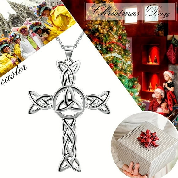 925 Sterling Silver Celtic Knot Cross Pendant Necklace Women's Charms Jewelry,Men's Universal Men's and Women's Fashion Necklace Engagement Wedding Announcement Anniversary Send a friend Give a gift