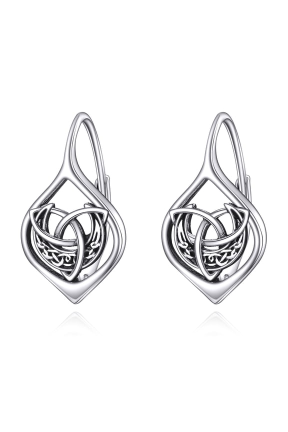 925 Sterling Silver Celtic Moon Earrings Crescent Earrings Celtic Knot Triangle Vintage Dangle Drop Earrings Good Luck Irish Jewelry for Women
