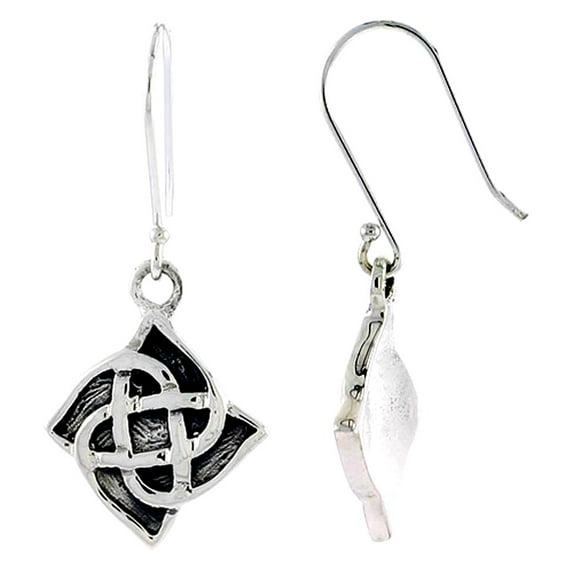 925 Sterling Silver Celtic Quaternary Knot Dangle Hook Earrings 19mm