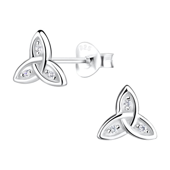 925 Sterling Silver Celtic Stud Earrings with White Cubic Zirconia