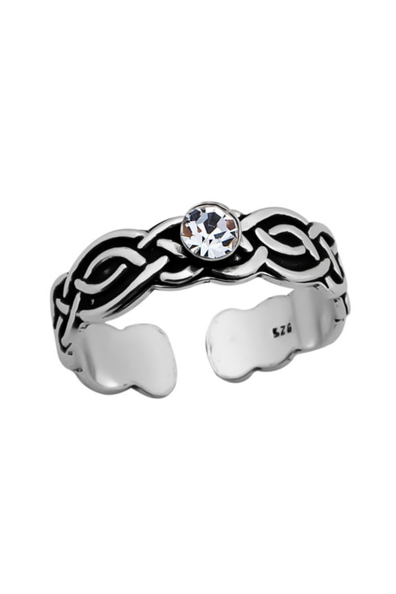 925 Sterling Silver Celtic Toe Ring with Crystal