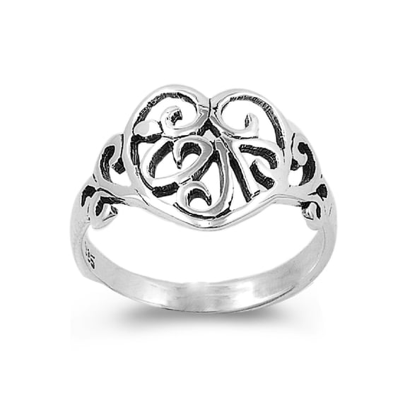 925 Sterling Silver Celtic Victorian Solitude Op Art Heart Ring Size 8