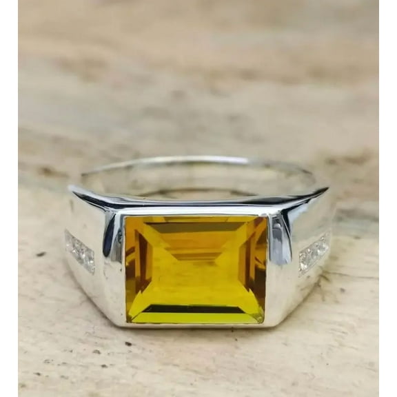 925 Sterling Silver Certified 8 Carat Natural Yelleow Sapphire Gemstone Handmade Solitiare Ring for Men's and Women's