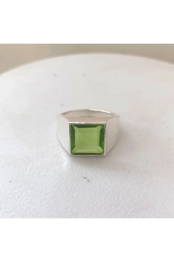 925 Sterling Silver Certified Mens Rare Peridot Men's Gift Ring