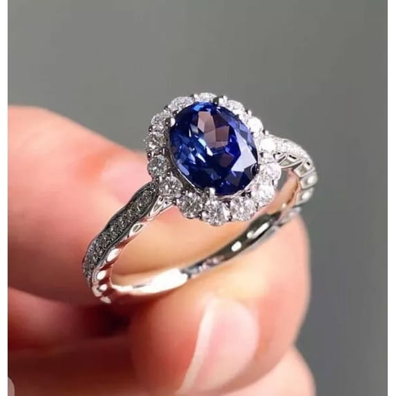 925 Sterling Silver Certified Natural Blue Sapphire Handmade Ring Gift For Her
