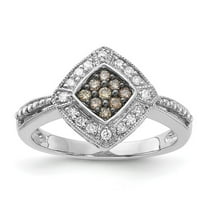 925 Sterling Silver Champagne Diamond and Small Diamond Shape Ring Size 6 Measures 12.4mm Wide - Ring for Women