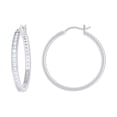 thumbnail image 1 of 925 Sterling Silver Channel Set Cubic Zirconia Women's 3mm Hinged Hoop Earrings | 32mm, 1 of 1