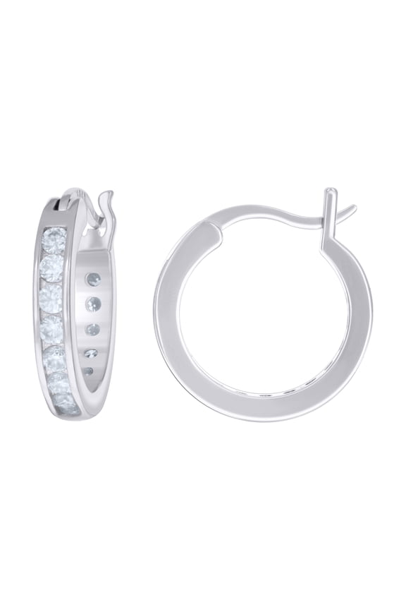 925 Sterling Silver Channel Set Round Cut Moissanite Unisex 1 Row Classic 16mm Hinged Hoop Earrings 1.20 Ct.
