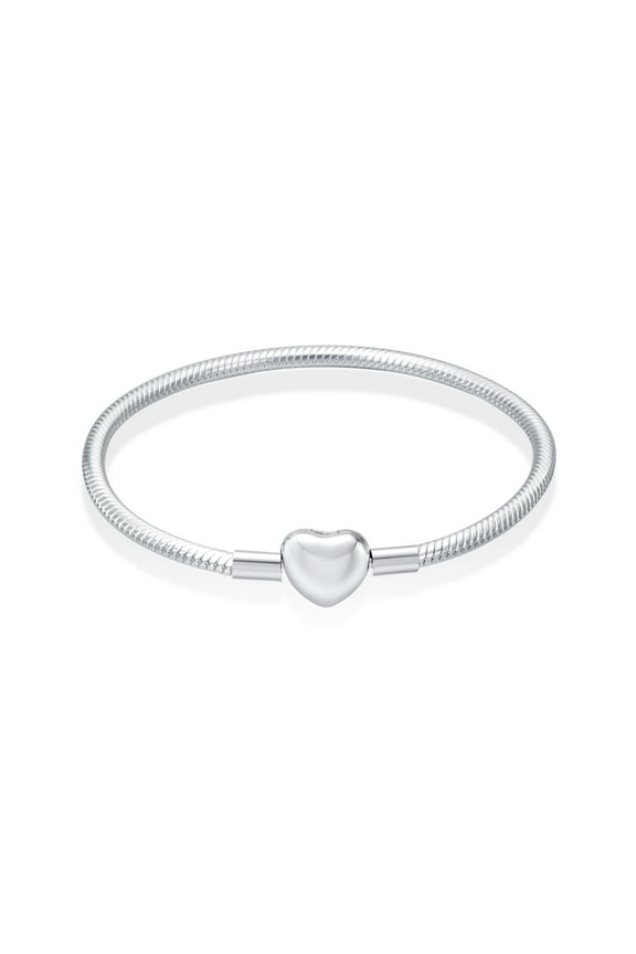 925 Sterling Silver Charm Bracelet Heart Clasp Snake Chain Bracelet Fits Pandora Style Heart Charms Women Girl Gifts 19cm