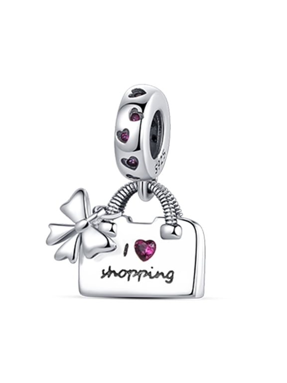 925 Sterling Silver Charm Bracelets Women Silver Shopping Bag Lucky Clover Dangle Charm Necklace Pendant Gifts