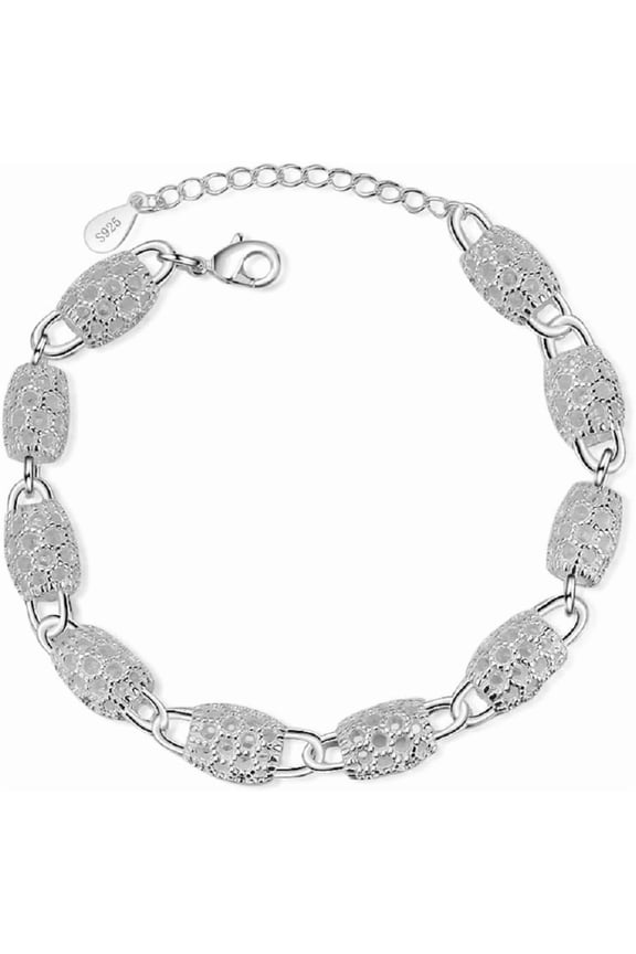 925 Sterling Silver Charm Cuff Bracelets Dainty Olive Bracelet for Women Classic Tennis Bracelet Retro Hollowed Out Simple Lucky Adjustable Bracelet Hollow Chain