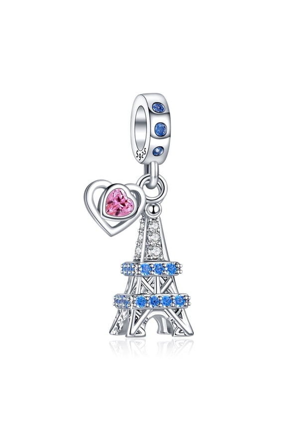 925 Sterling Silver Charm Women Bracelets Necklace Blue Stones Eiffel Tower Dangle Charms Women Bracelet Charm