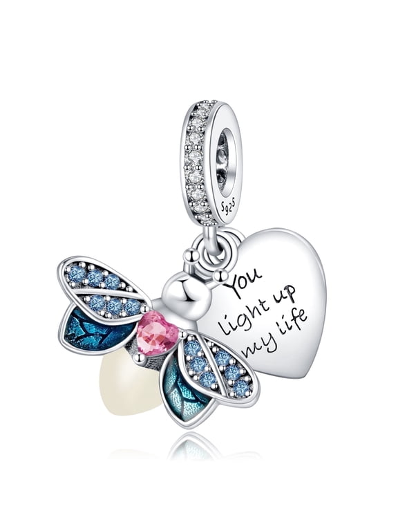925 Sterling Silver Charm Women Bracelets Necklace Firefly Glow-At-Night Dangle Charms Women