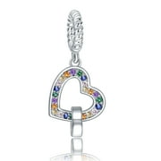 AMUEFER 925 Sterling Silver Charm Women Bracelets Necklace Heart Gem Pendant Interlock Double Hearts Dangle Charm Women Bracelet Charm
