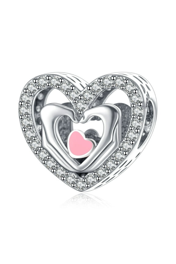 925 Sterling Silver Charm Women Bracelets Necklace Pink Promise Heart Bead Charms Women Bracelet Charm