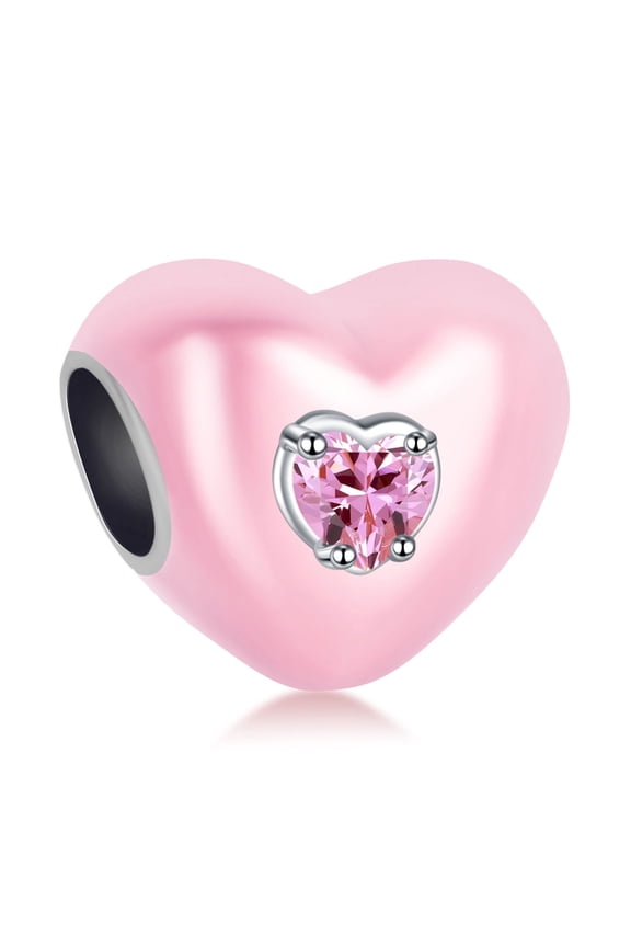 925 Sterling Silver Charm Women Bracelets Necklace Pink Stone Heart Bead Charm Women Bracelet Charm