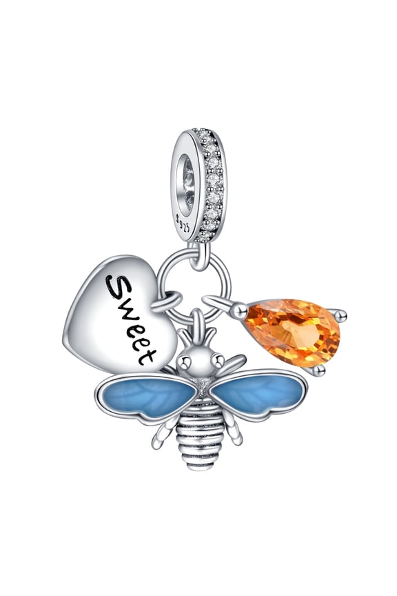 925 Sterling Silver Charm Women Bracelets Necklace Sweet Bee Dangle Charms Women Girl Bracelet Charm Gift