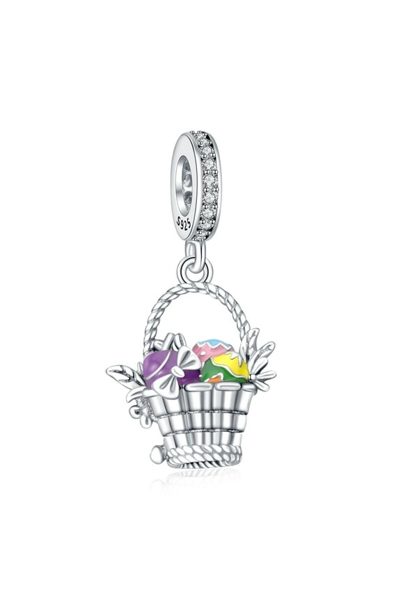 925 Sterling Silver Charm for Bracelets Basket of Easter Eggs Dangle Charms Women Girl Bracelet Charm Gifts