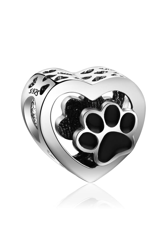925 Sterling Silver Charm for Bracelets Black Pawprint Heart Charms Women Bracelet Charm