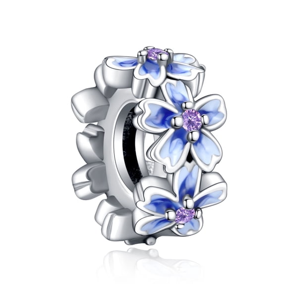 ROSIANNA 925 Sterling Silver Charm for Bracelets Blue Pansy Flower Spacer Charms Women Bracelet Spacer Charms