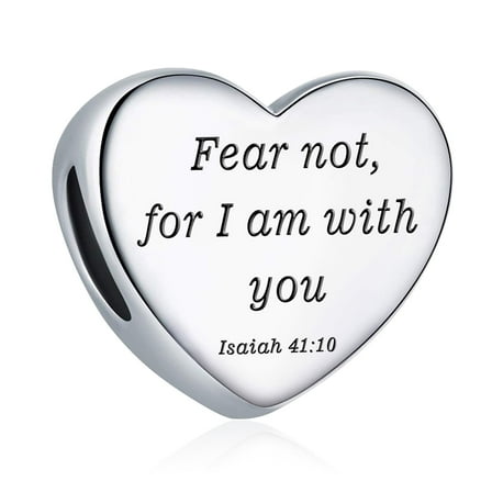 925 Sterling Silver Charm for Bracelets Christian Bible Qutoes Heart Charm Women Bracelet Charm, Isaiah 41:10