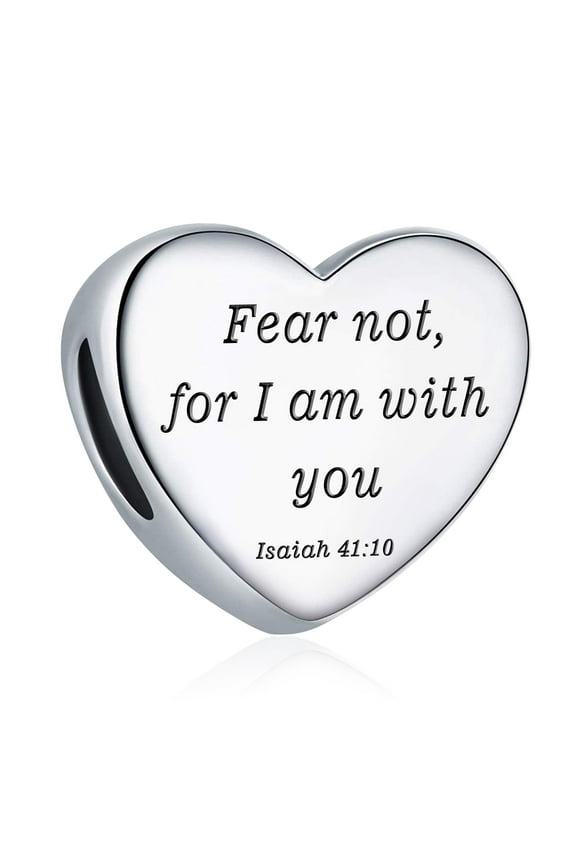 925 Sterling Silver Charm for Bracelets Christian Bible Qutoes Heart Charm Women Bracelet Charm, Isaiah 41:10