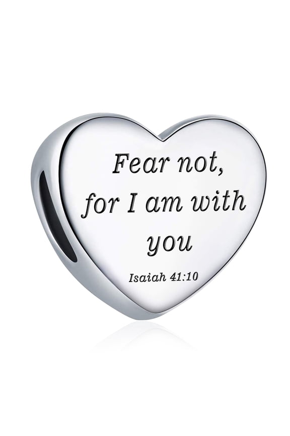 925 Sterling Silver Charm for Bracelets Christian Bible Qutoes Heart Charm Women Bracelet Charm, Isaiah 41:10